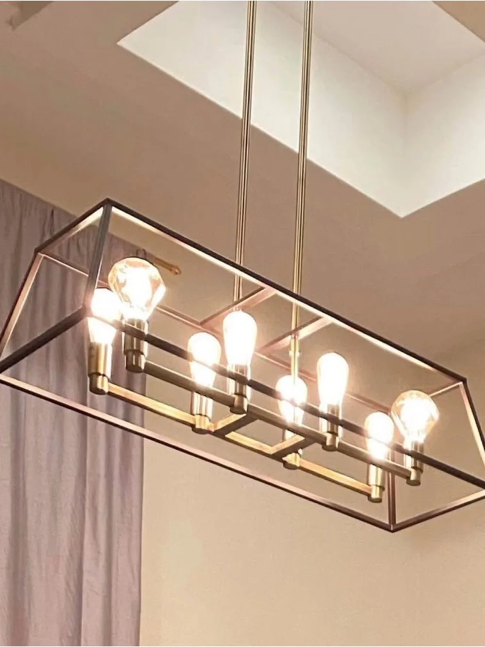 Modern Rectangular Chandelier in Black and Rose Gold